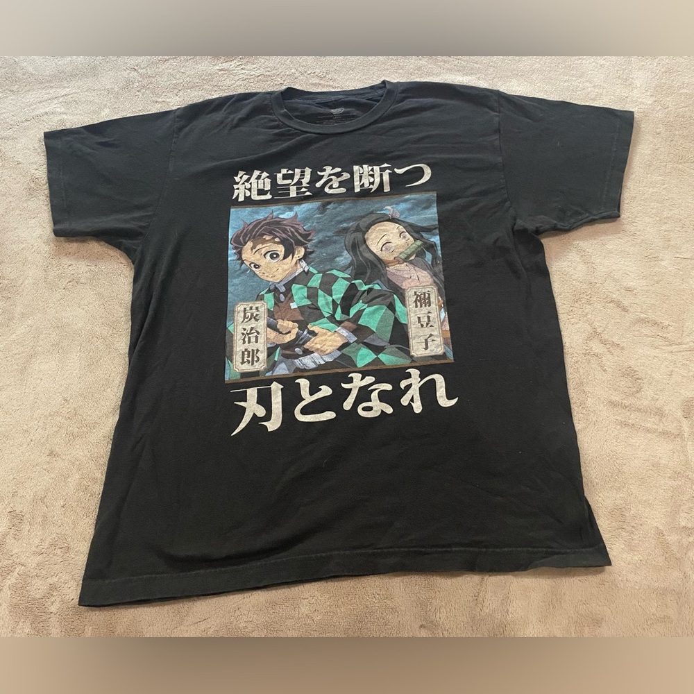 Demon Slayer Tanjiro Nezuko Graphic Anime T-Shirt Black Men’s Large L
